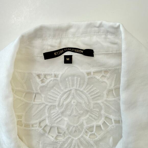 Kobi Halperin Torie Jacket Blazer Linen Blend Floral Eyelet Embroidery White M - Picture 10 of 11